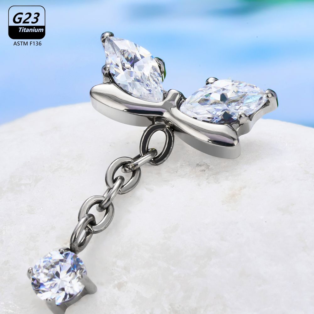 G23 Titanium Butterfly Tassel  - Body Jewelry Vertical Labret 评论和价格