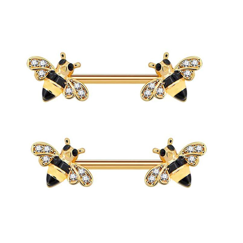 Bee Nipple Barbell 14g Yellow  - Yellow Body Jewelry 评论和价格