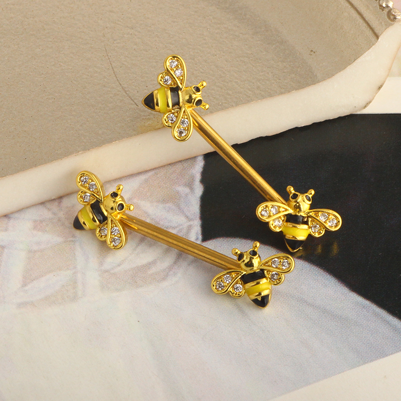 Bee Nipple Barbell 14g Yellow  - Yellow Body Jewelry 评论和价格