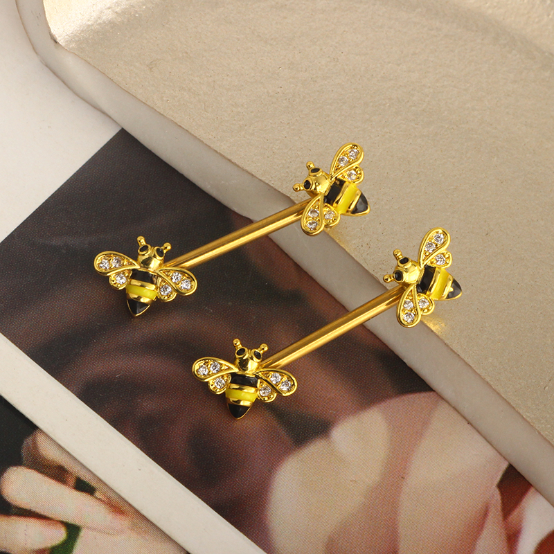 Bee Nipple Barbell 14g Yellow  - Yellow Body Jewelry 评论和价格