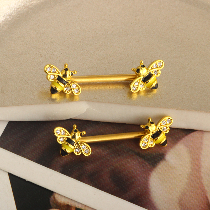 Bee Nipple Barbell 14g Yellow  - Yellow Body Jewelry 评论和价格