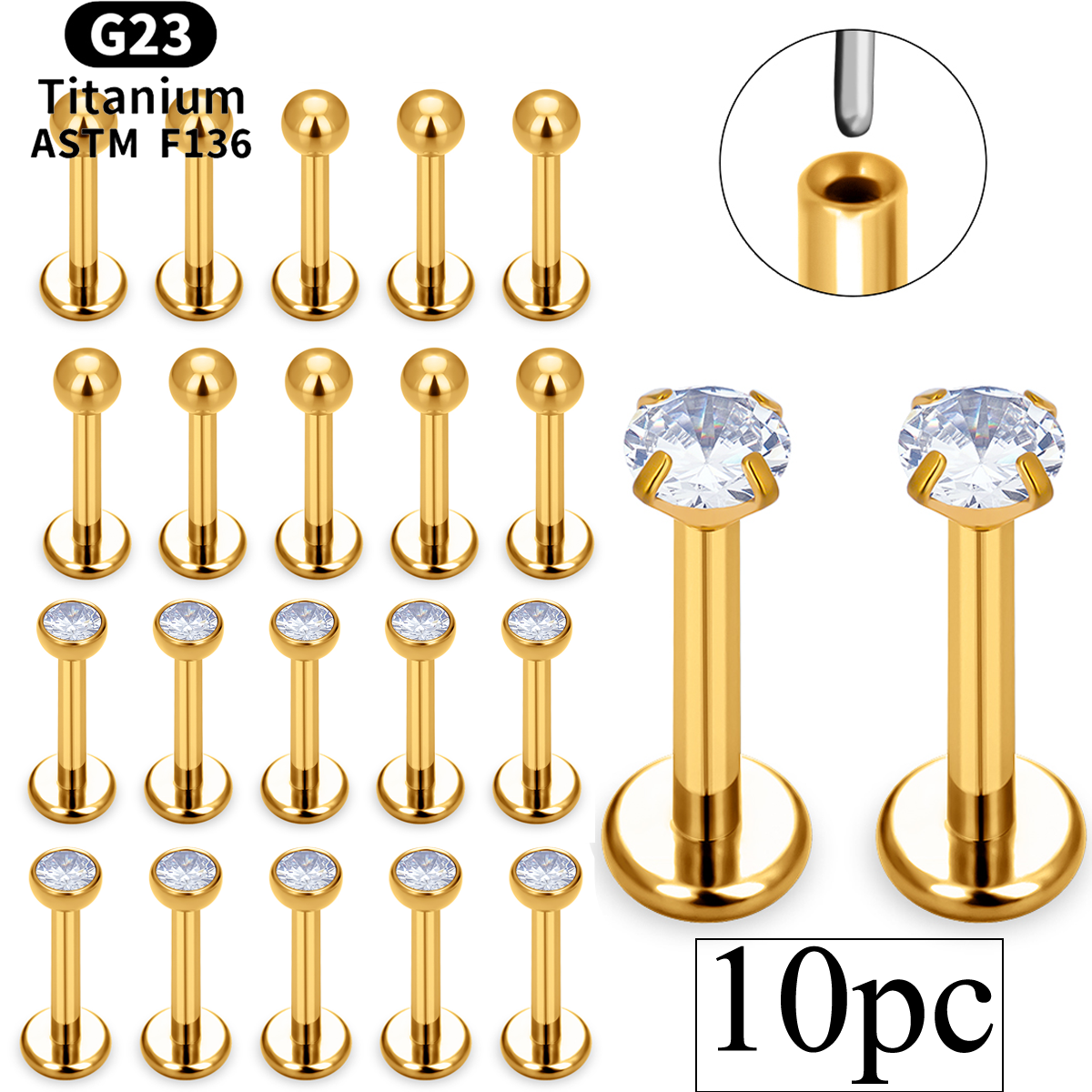 10PCS 16/18G Threadless Labret - Body Jewelry Threadless 评论和价格