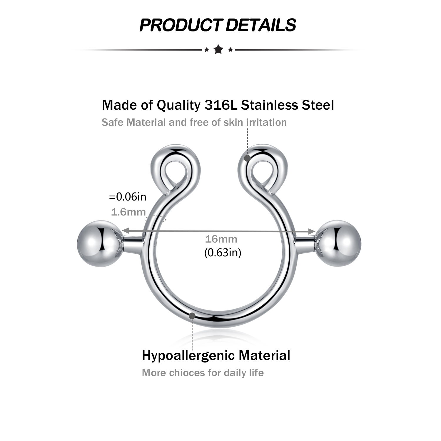 8Pcs Stainless Fake Nipple Rin - Body Jewelry Nipple Rings 评论和价格