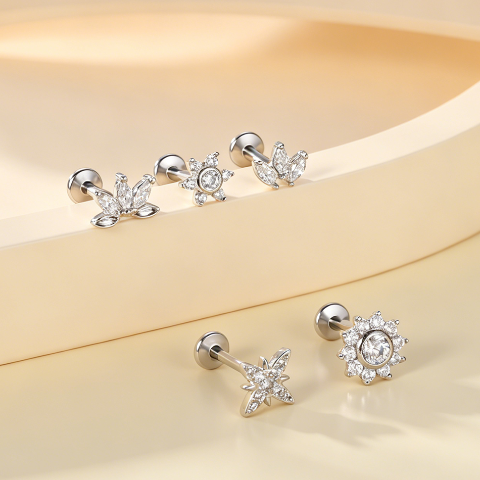 1Pc Stainless Steel Flower Zir - Body Jewelry Internally Threaded 评论和价格