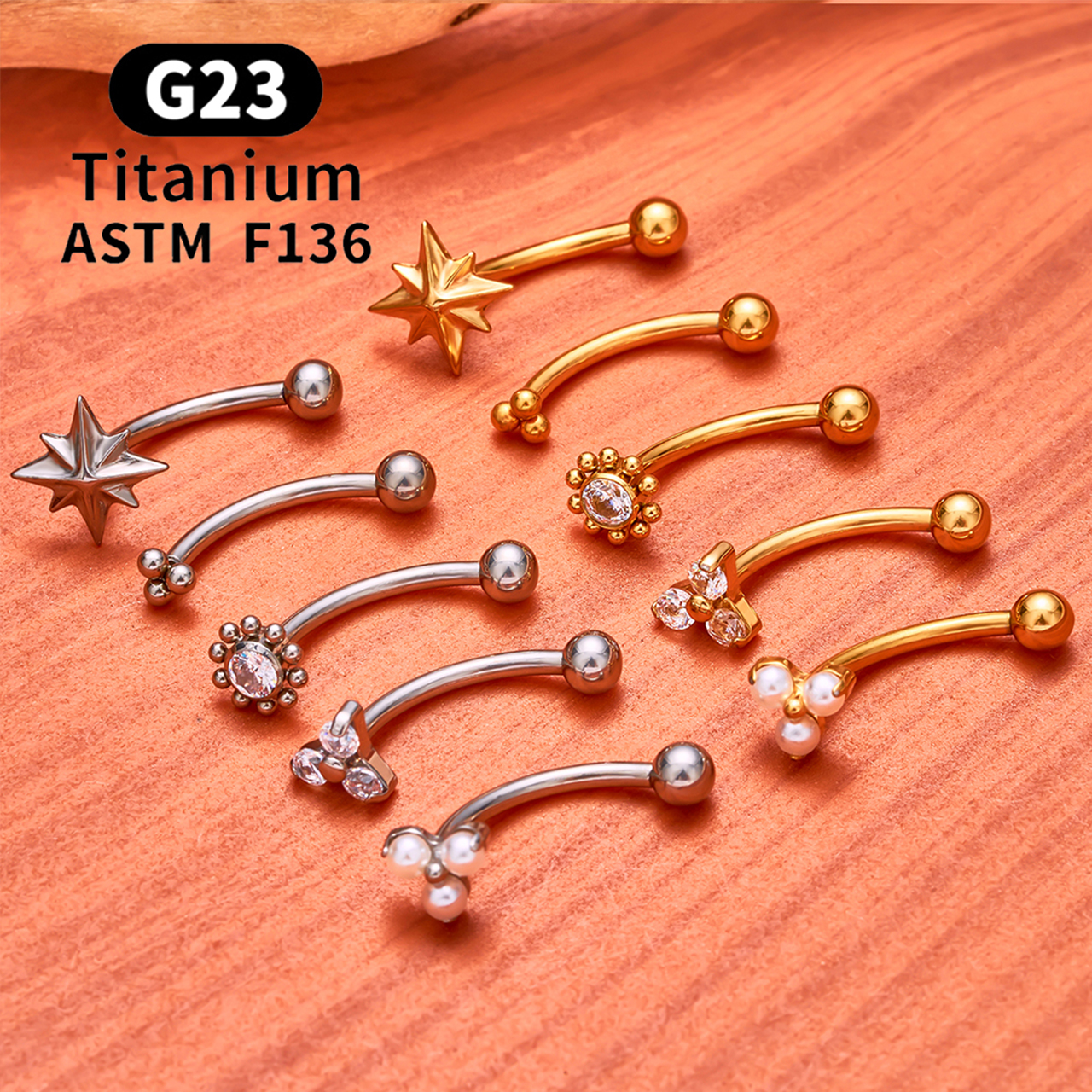 ASTM F136 Titanium Hexagram Ro - Eyebrow Curved Barbell 评论和价格