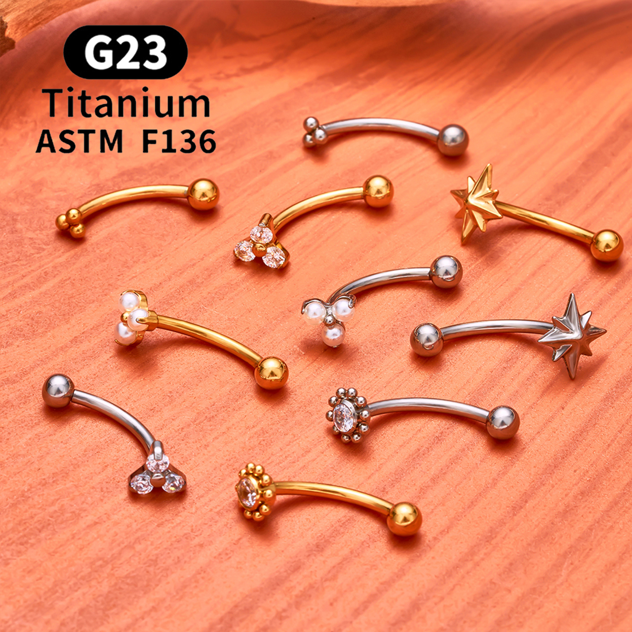 ASTM F136 Titanium Hexagram Ro - Eyebrow Curved Barbell 评论和价格