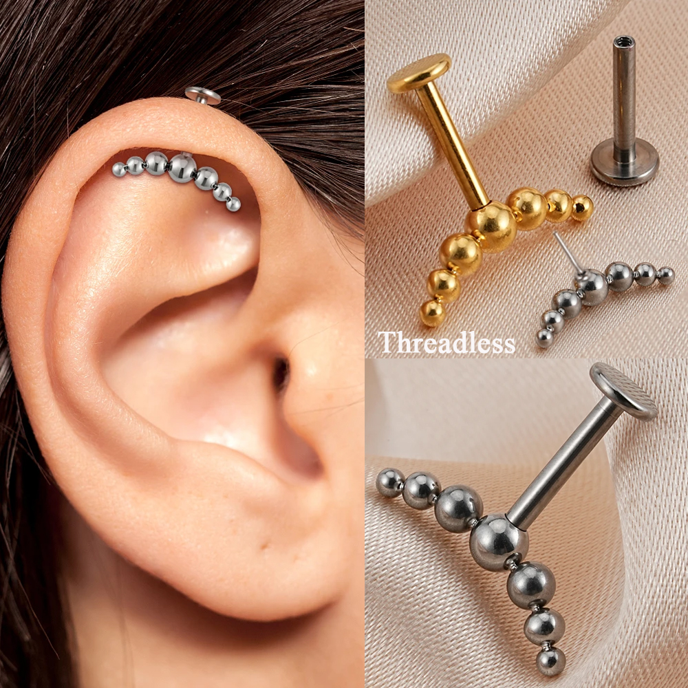 1PC Stainless Steel 7pcs Beads - Body Jewelry Vertical Labret 评论和价格