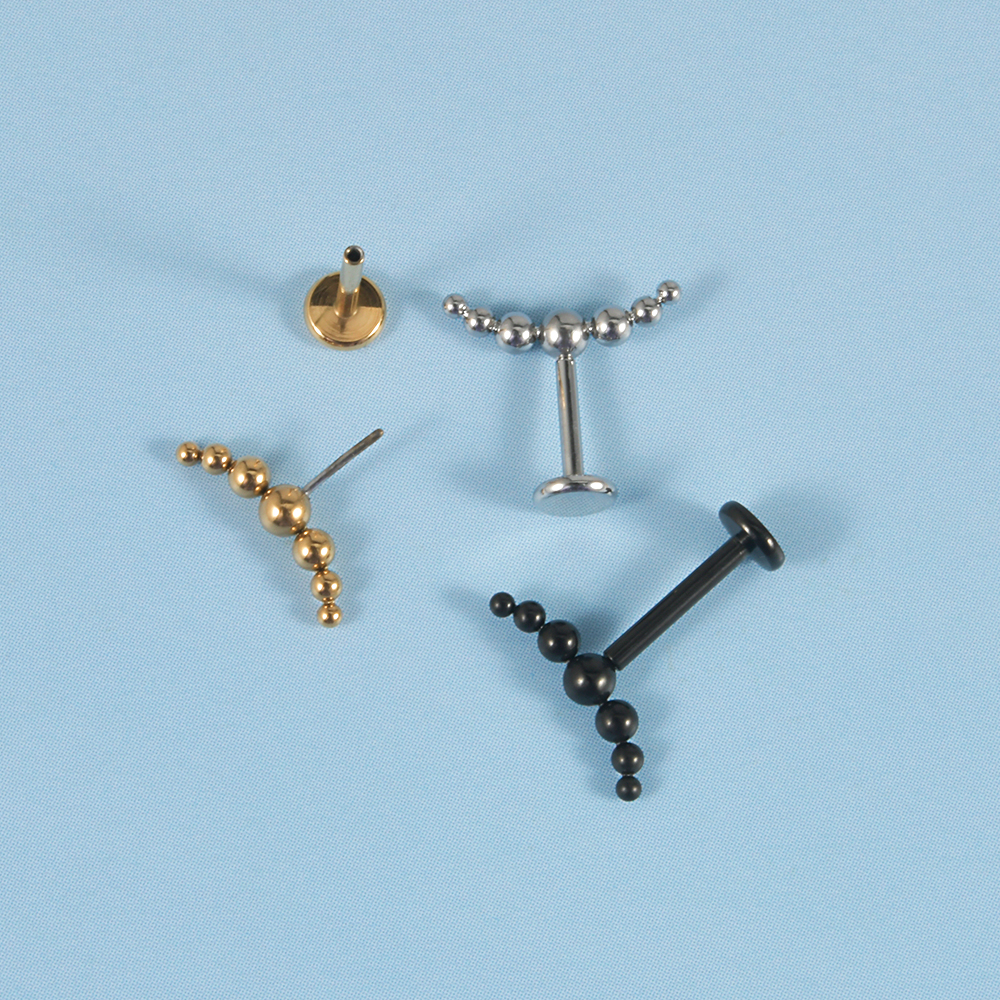 1PC Stainless Steel 7pcs Beads - Body Jewelry Vertical Labret 评论和价格