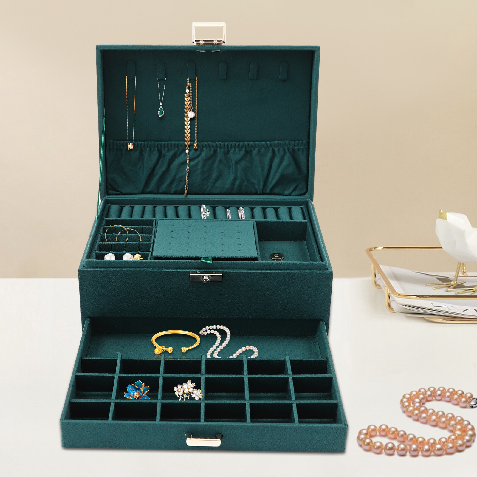 3-Tiers Green Earrings Jewelry - Body Jewelry Storage 评论和价格