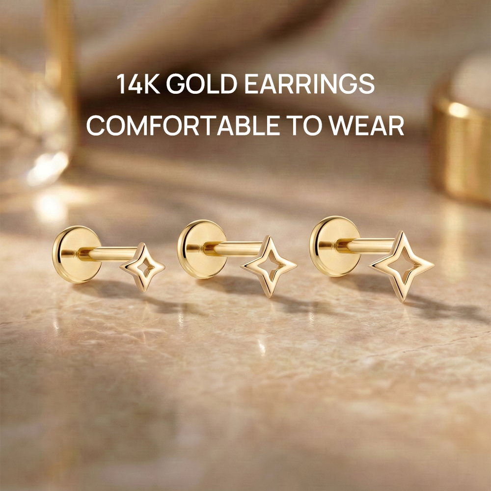 ROXI 1PC 5/6/8mm 14K Solid Gol - Star Flat Back 评论和价格