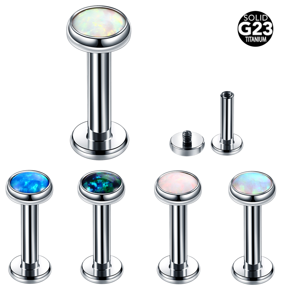 1PC Titanium Opal Labret Lip R - Body Jewelry Internally Threaded 评论和价格